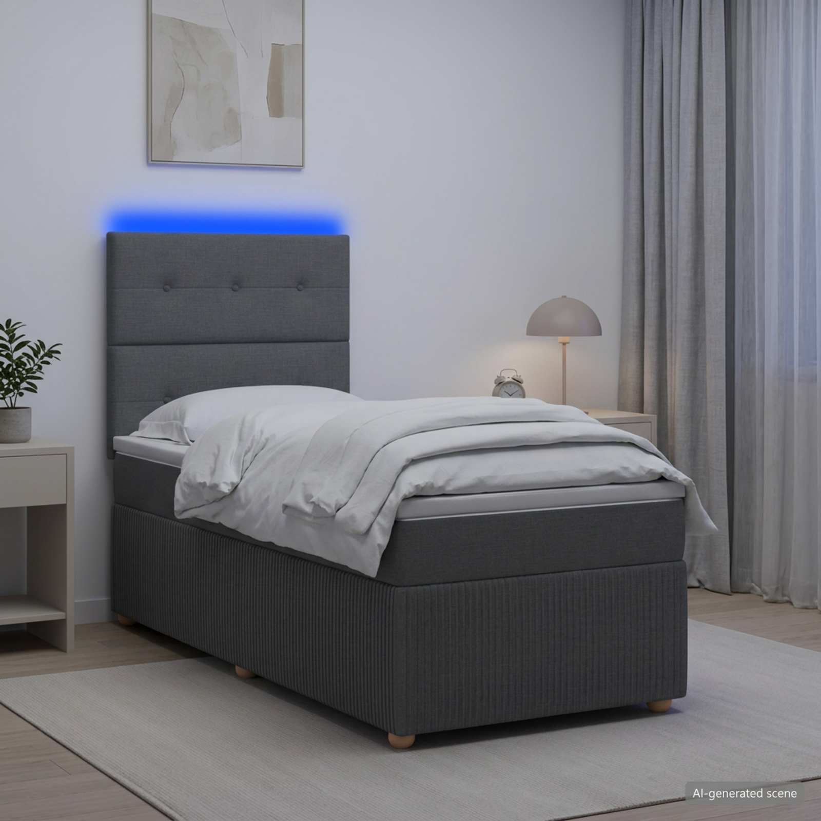 LED Boxspringbett mit Matratze Dunkelgrau 80 x 200 cm Stoff