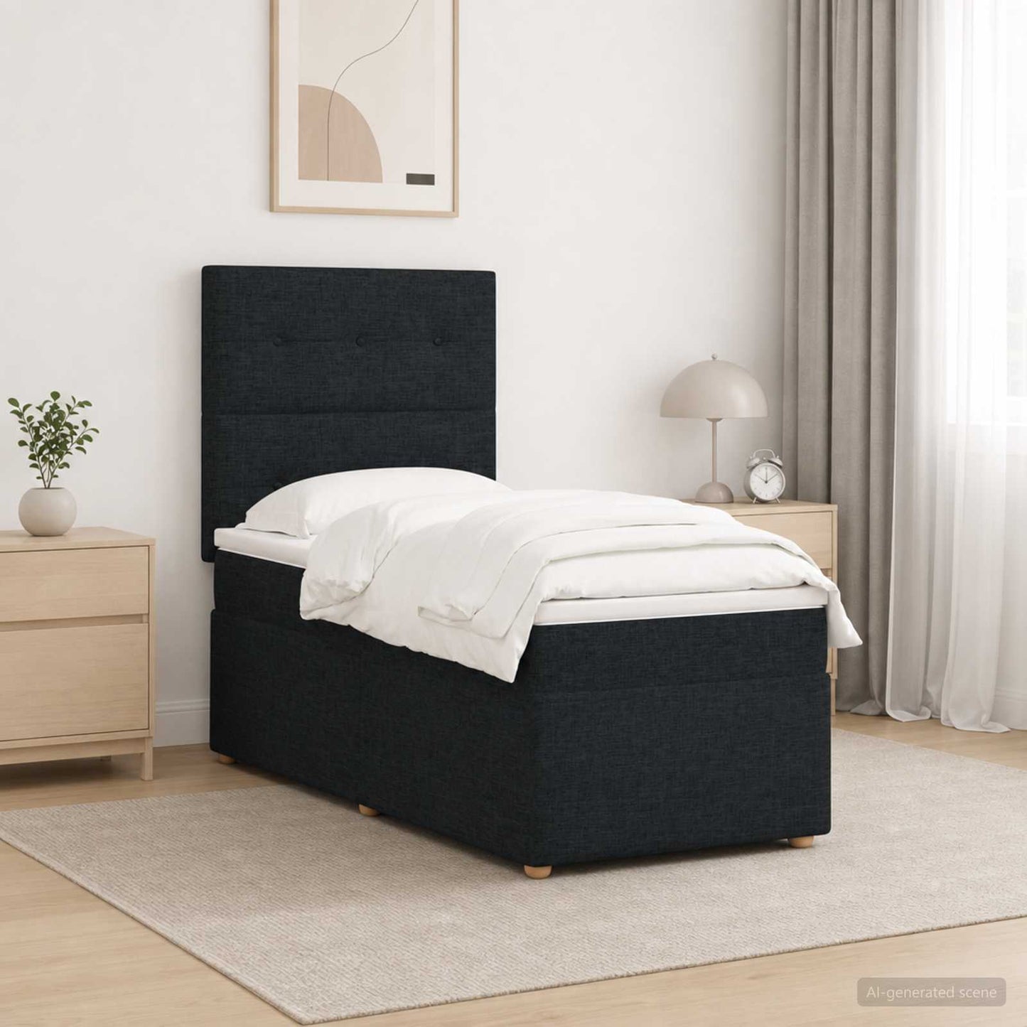 LED Boxspringbett mit Matratze Schwarz 100 x 200 cm Stoff