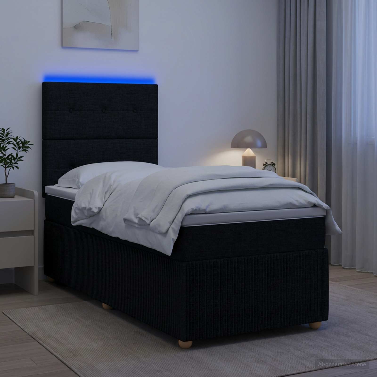 LED Boxspringbett mit Matratze Schwarz 100 x 200 cm Stoff