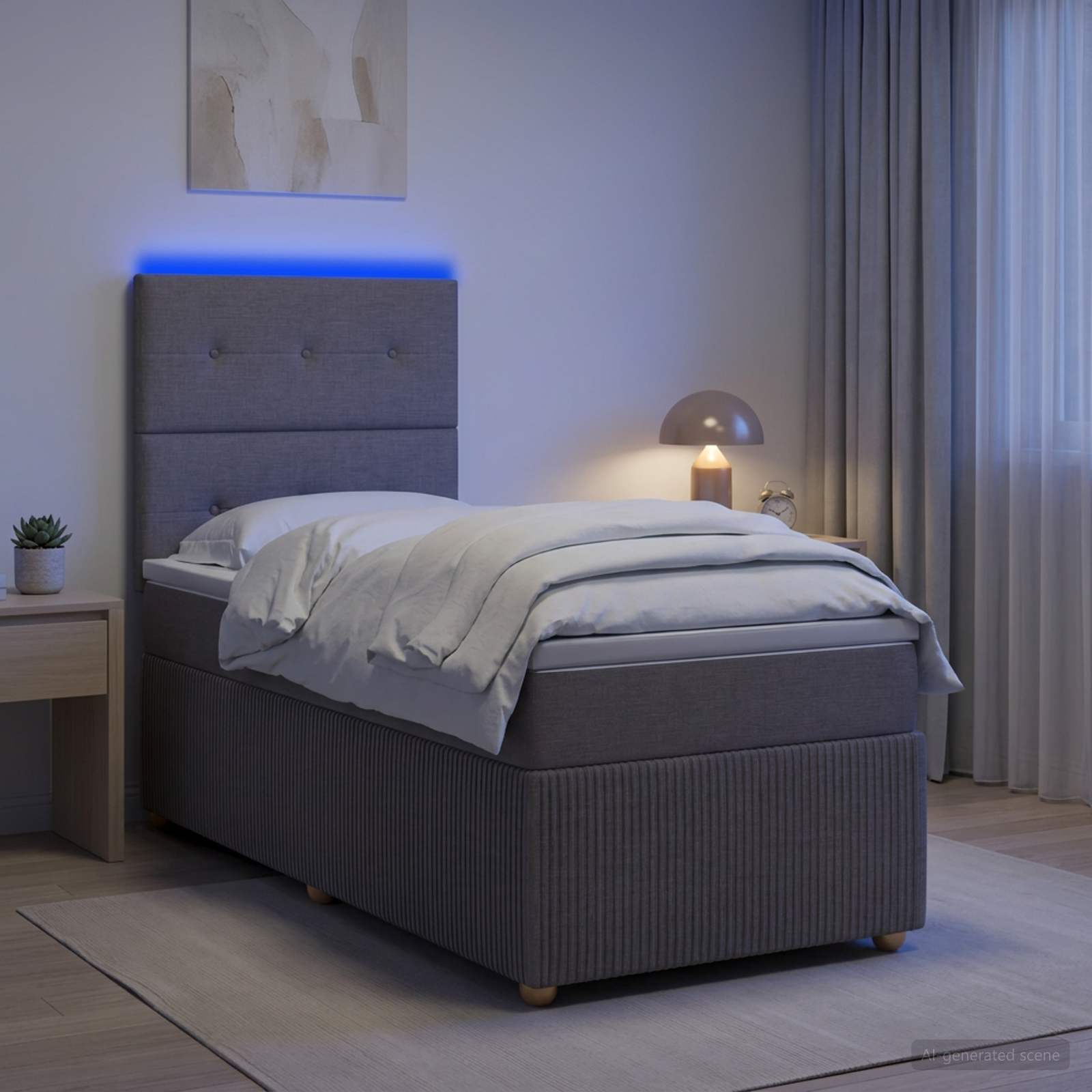 LED Boxspringbett mit Matratze Taupe 90 x 200 cm Stoff