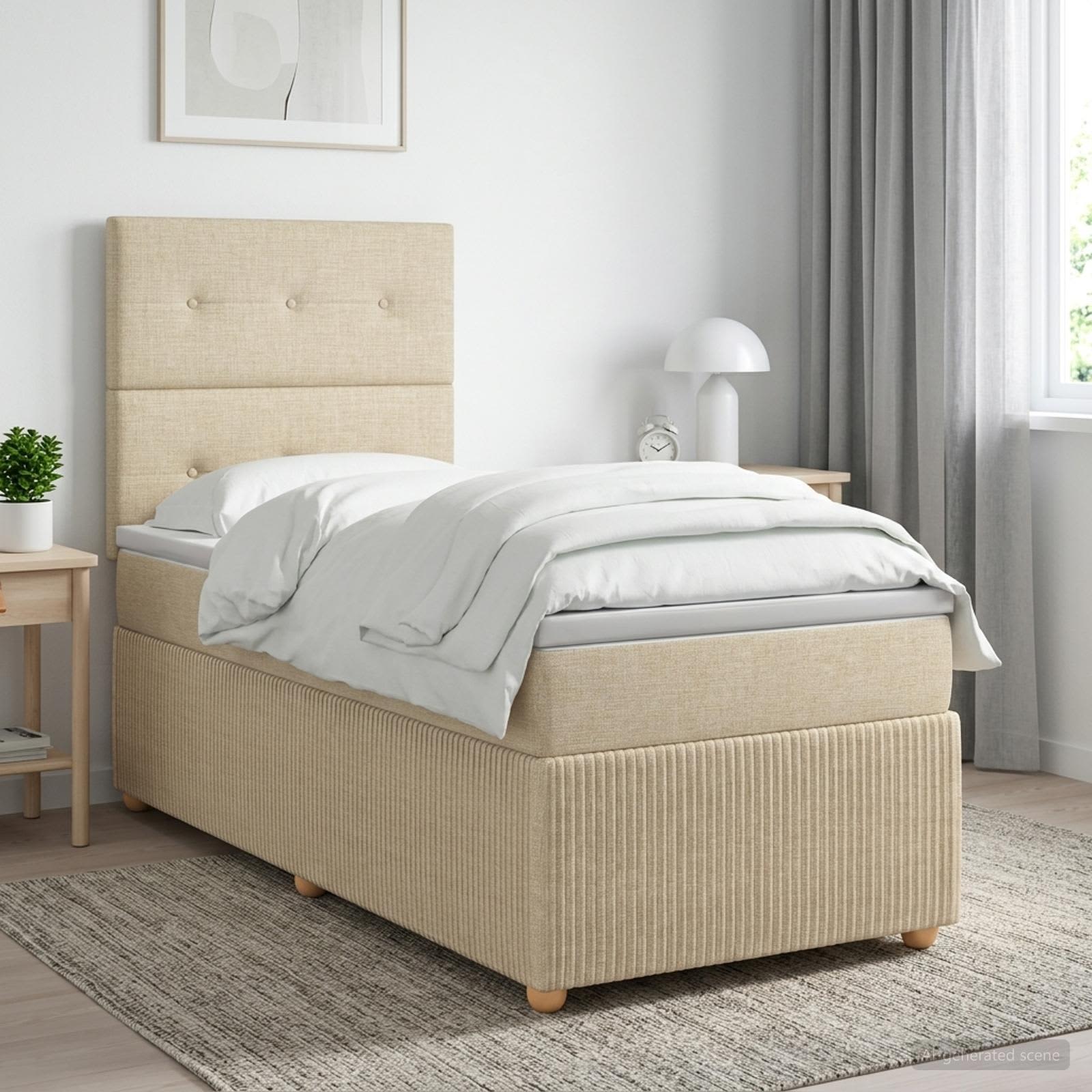 LED Boxspringbett mit Matratze Creme 100 x 200 cm Stoff
