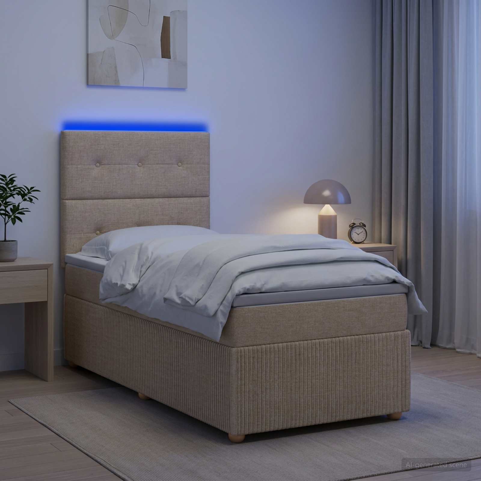 LED Boxspringbett mit Matratze Creme 100 x 200 cm Stoff