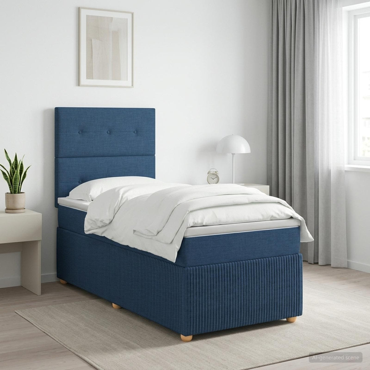 LED Boxspringbett mit Matratze Blau 90 x 200 cm Stoff