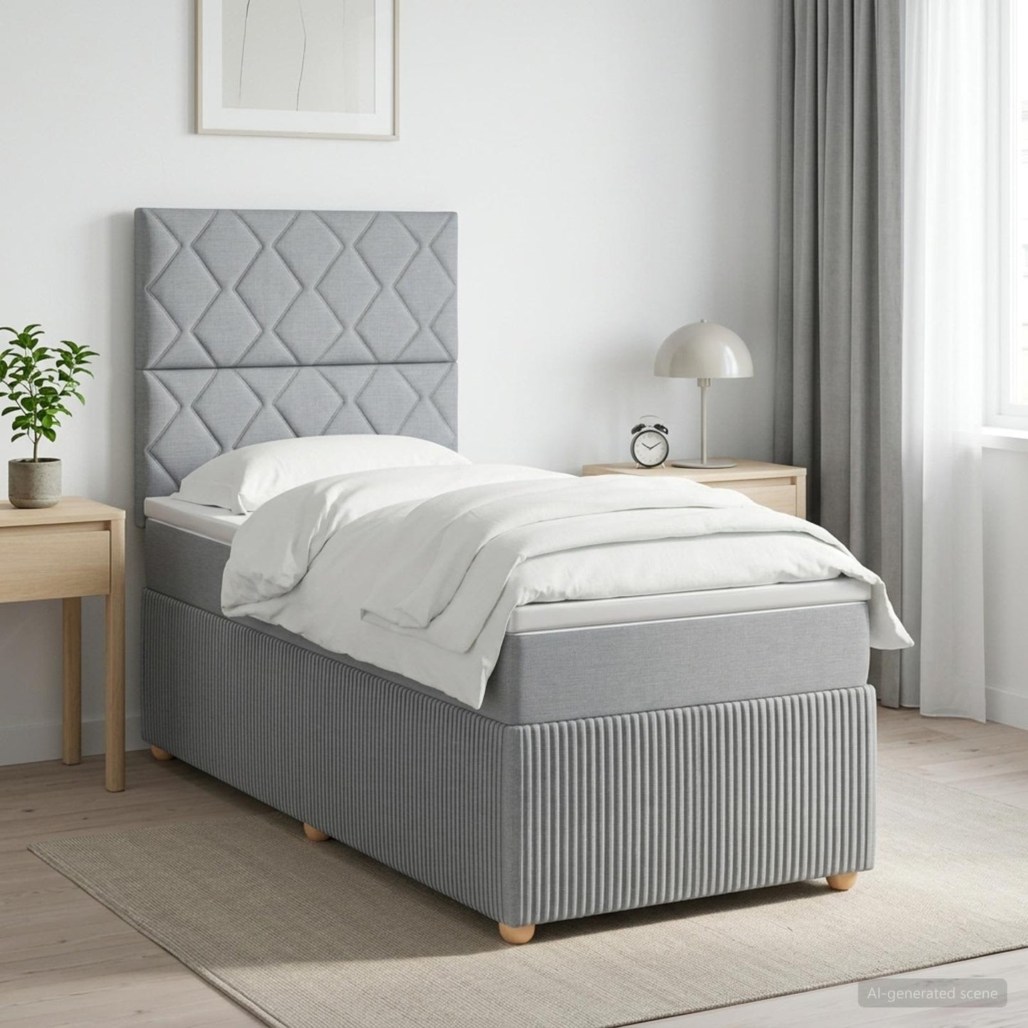 LED Boxspringbett mit Matratze Hellgrau 80 x 200 cm Stoff