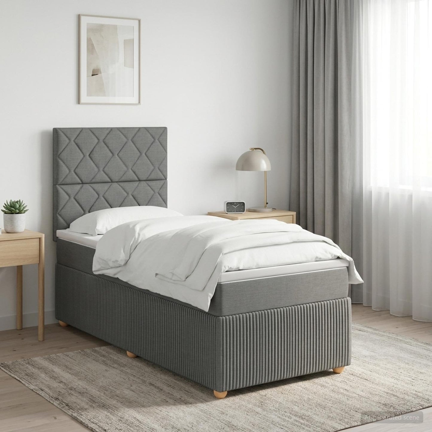 LED Boxspringbett mit Matratze Dunkelgrau 90 x 190 cm Stoff