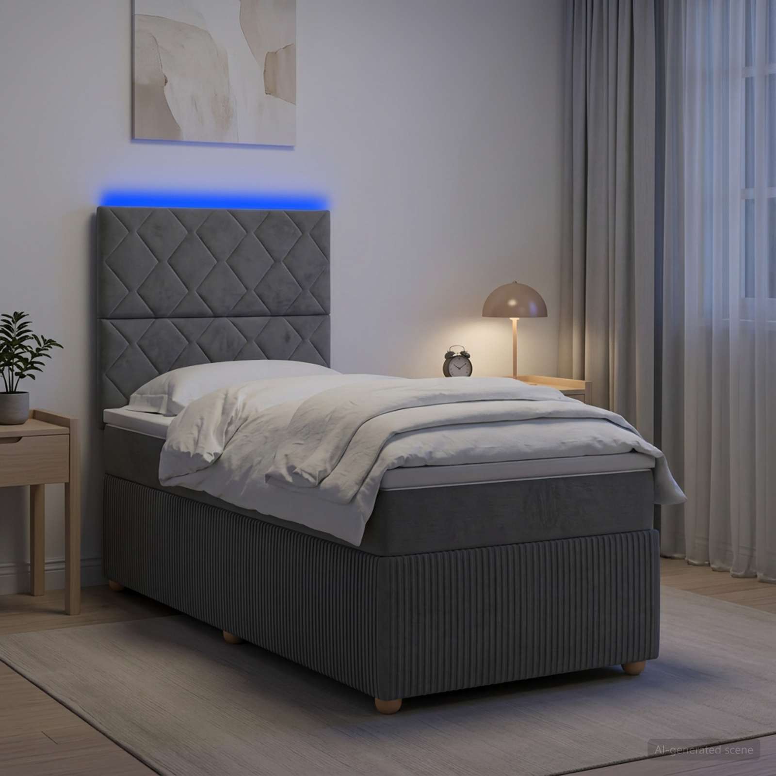 LED Boxspringbett mit Matratze Dunkelgrau 90 x 190 cm Stoff