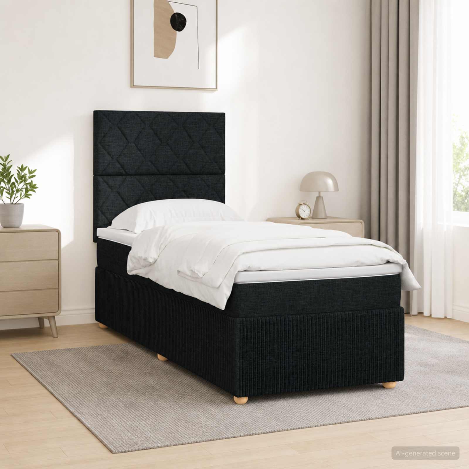 LED Boxspringbett mit Matratze Schwarz 80 x 200 cm Stoff