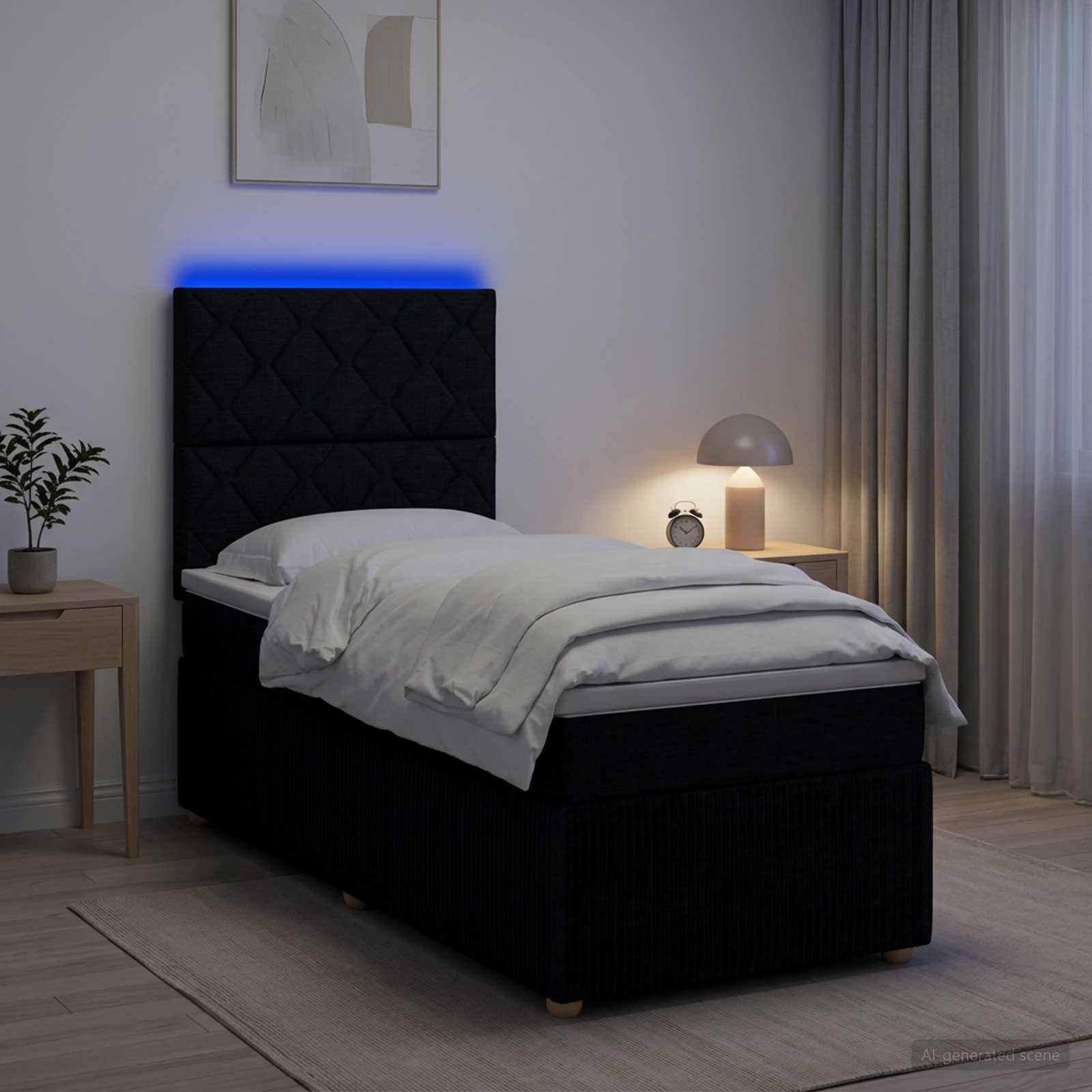 LED Boxspringbett mit Matratze Schwarz 80 x 200 cm Stoff