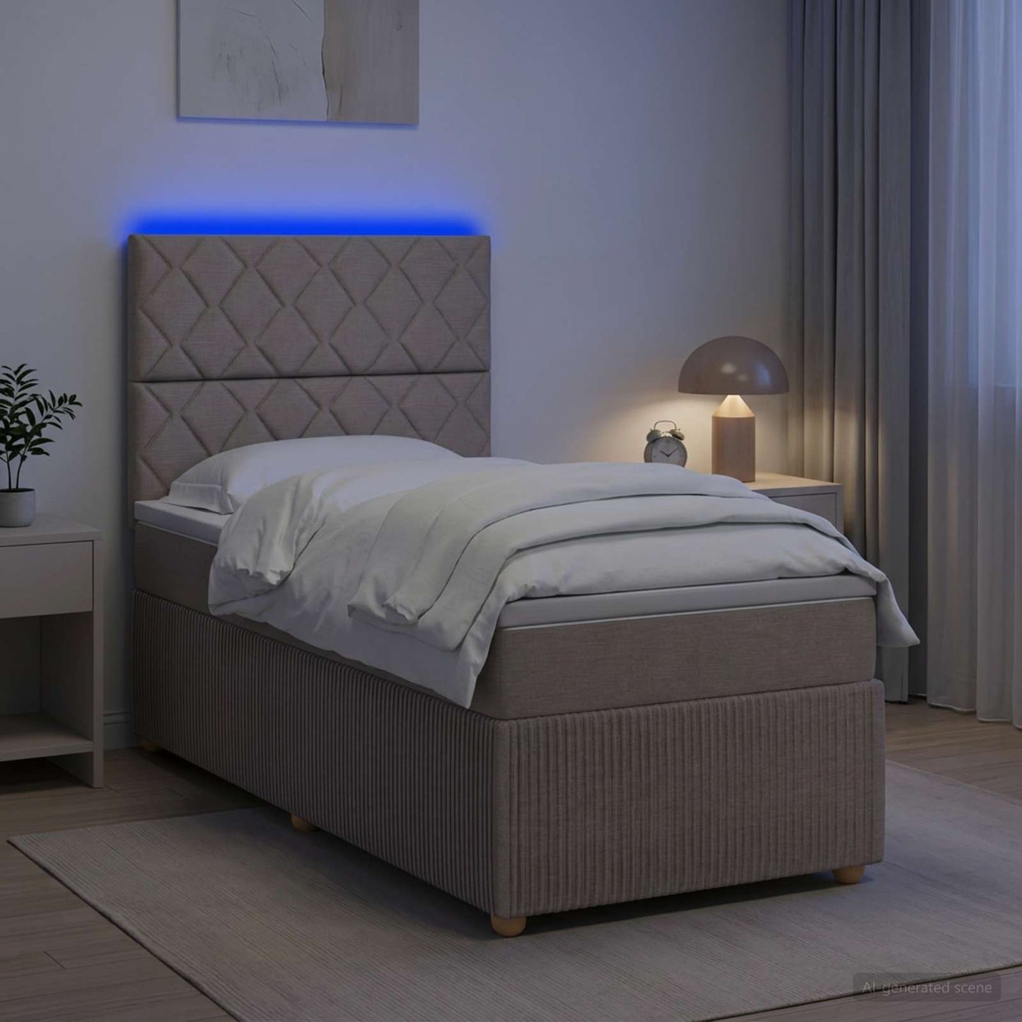 LED Boxspringbett mit Matratze Taupe 80 x 200 cm Stoff