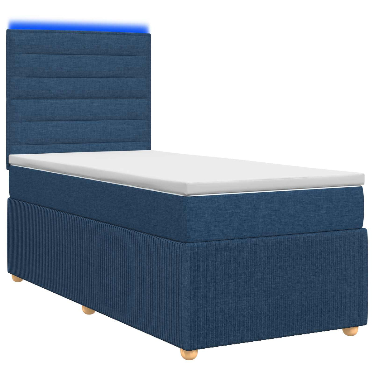 LED Boxspringbett mit Matratze Blau 90 x 200 cm Stoff