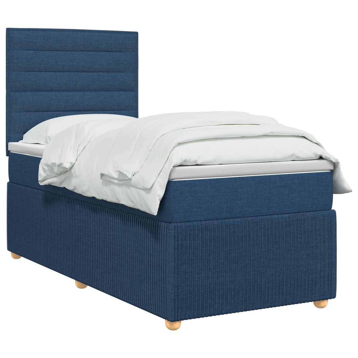 LED Boxspringbett mit Matratze Blau 90 x 200 cm Stoff