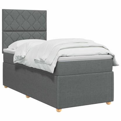 LED Boxspringbett mit Matratze Dunkelgrau 90 x 200 cm Stoff