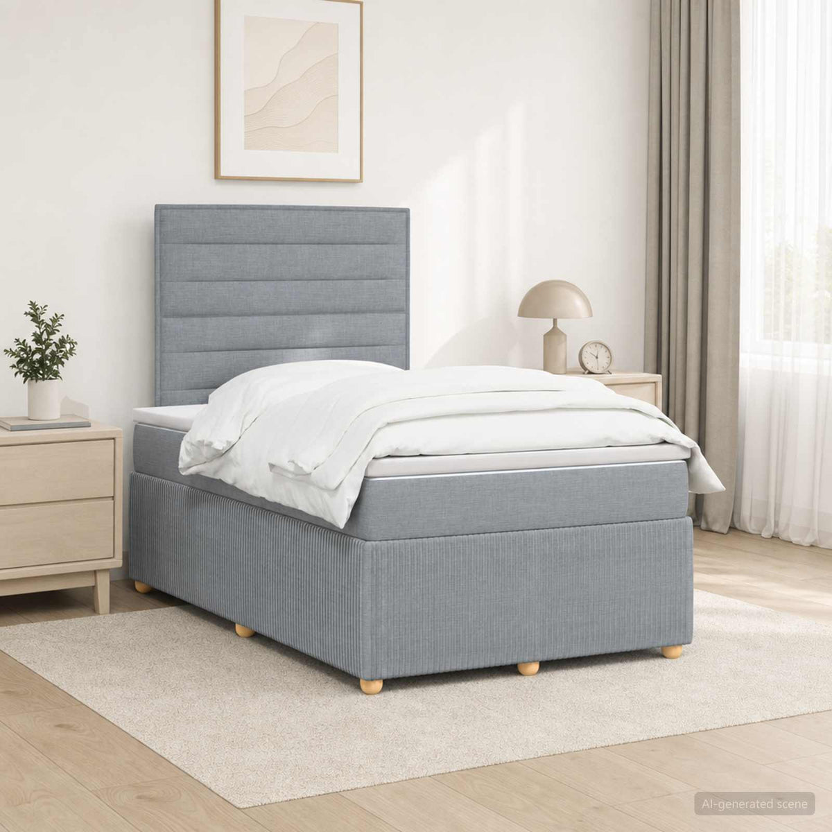 LED Boxspringbett mit Matratze Hellgrau 120 x 200 cm Stoff