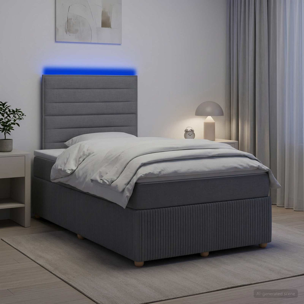 LED Boxspringbett mit Matratze Hellgrau 120 x 190 cm Stoff