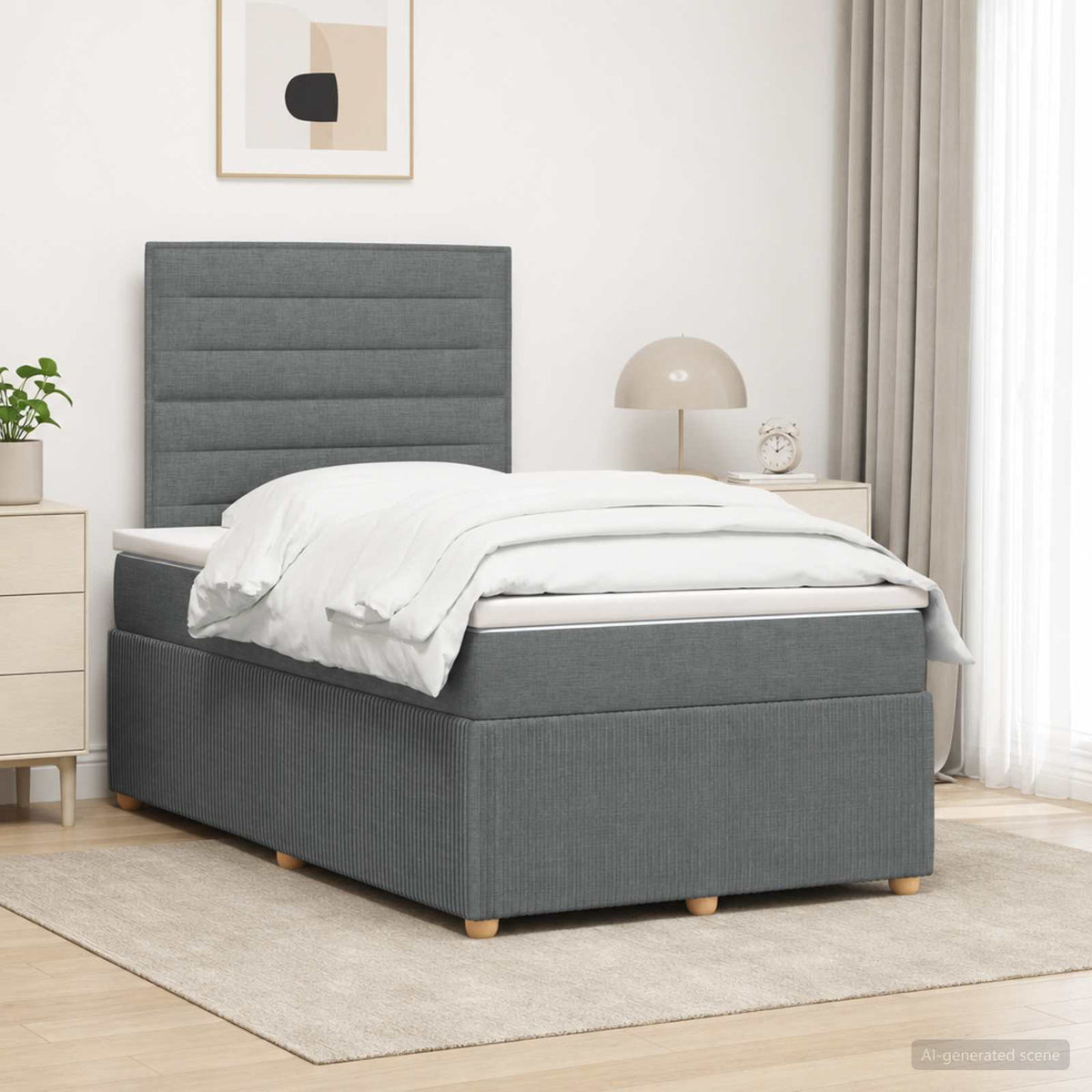 LED Boxspringbett mit Matratze Dunkelgrau 120 x 190 cm Stoff