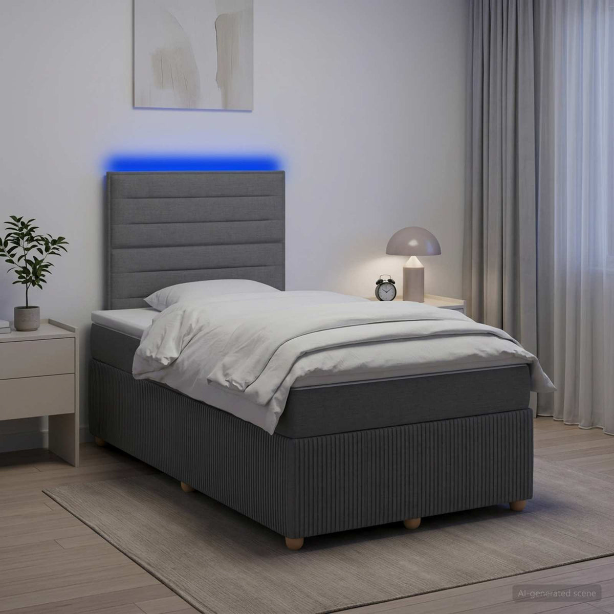 LED Boxspringbett mit Matratze Dunkelgrau 120 x 200 cm Stoff