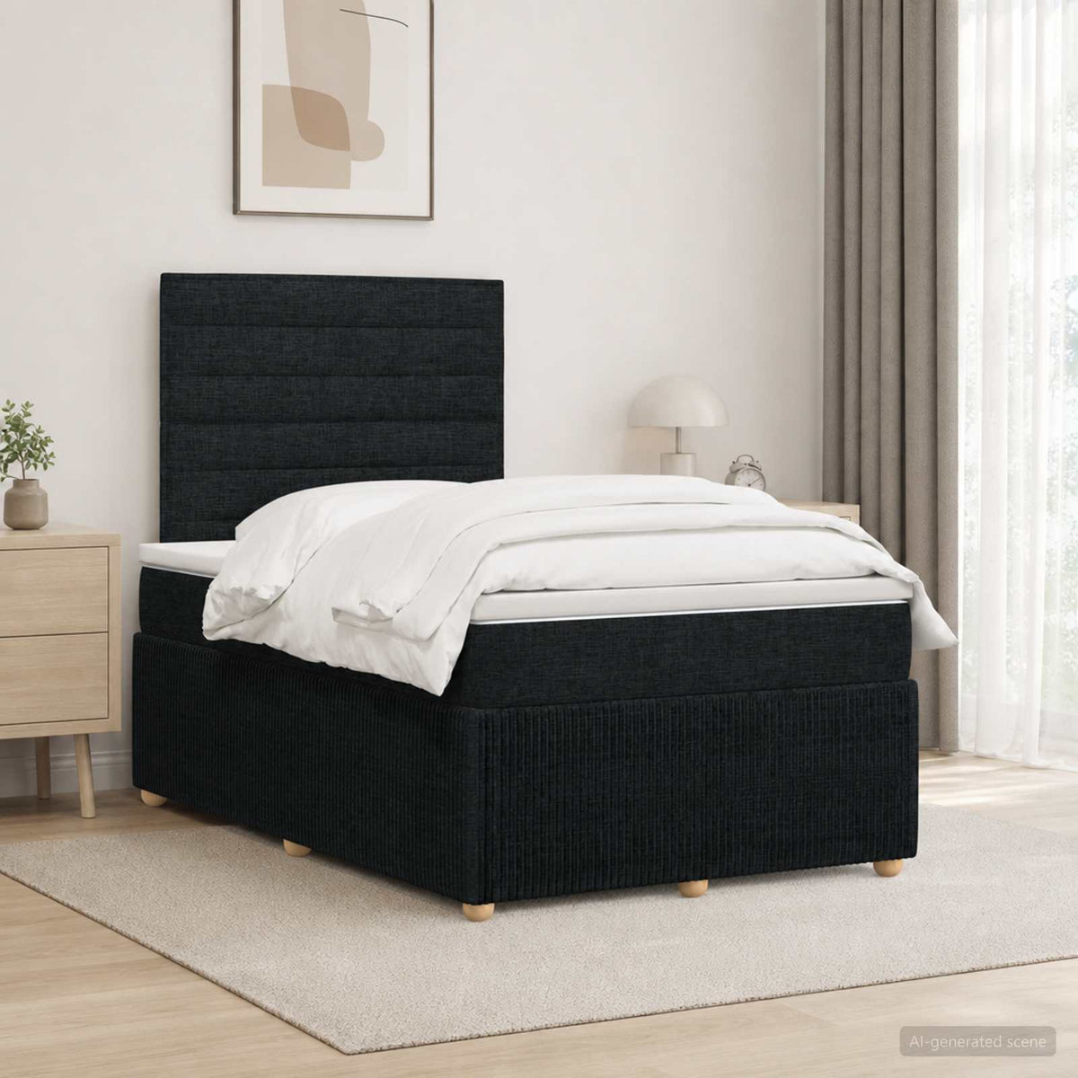 LED Boxspringbett mit Matratze Schwarz 120 x 190 cm Stoff