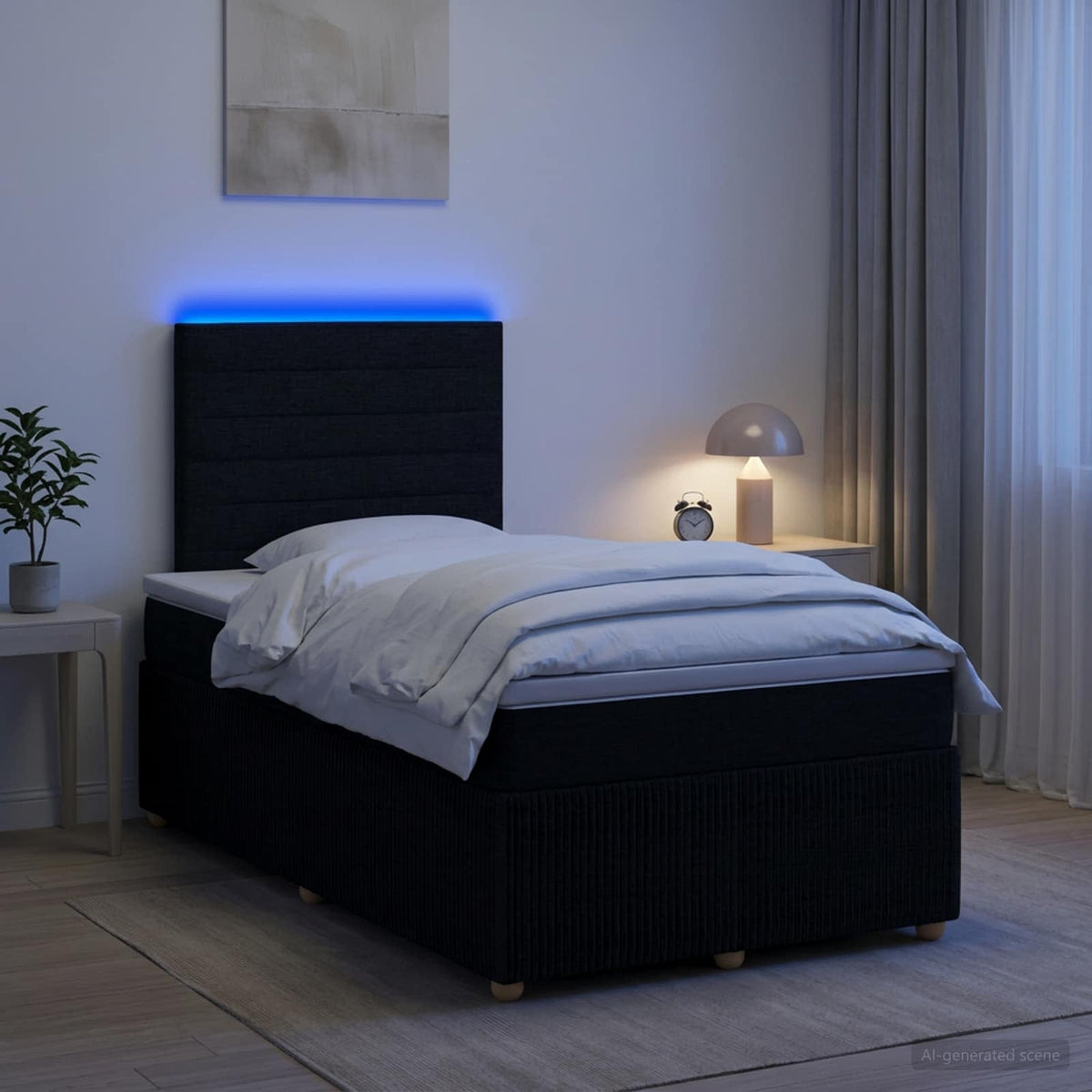 LED Boxspringbett mit Matratze Schwarz 120 x 190 cm Stoff