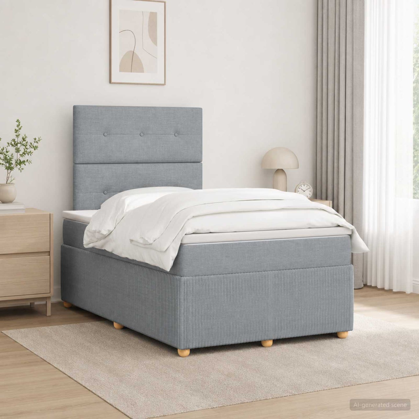 LED Boxspringbett mit Matratze Hellgrau 120 x 200 cm Stoff