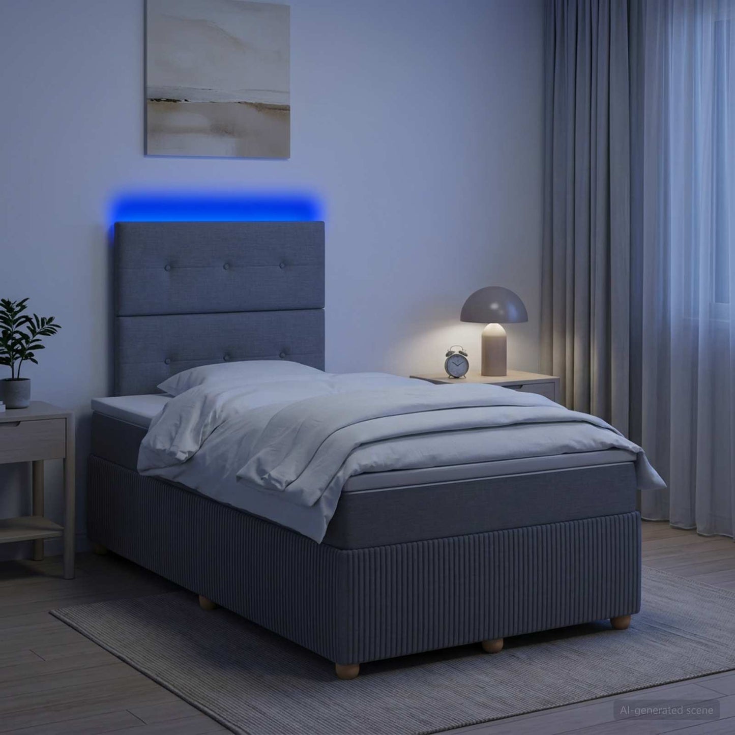LED Boxspringbett mit Matratze Hellgrau 120 x 190 cm Stoff