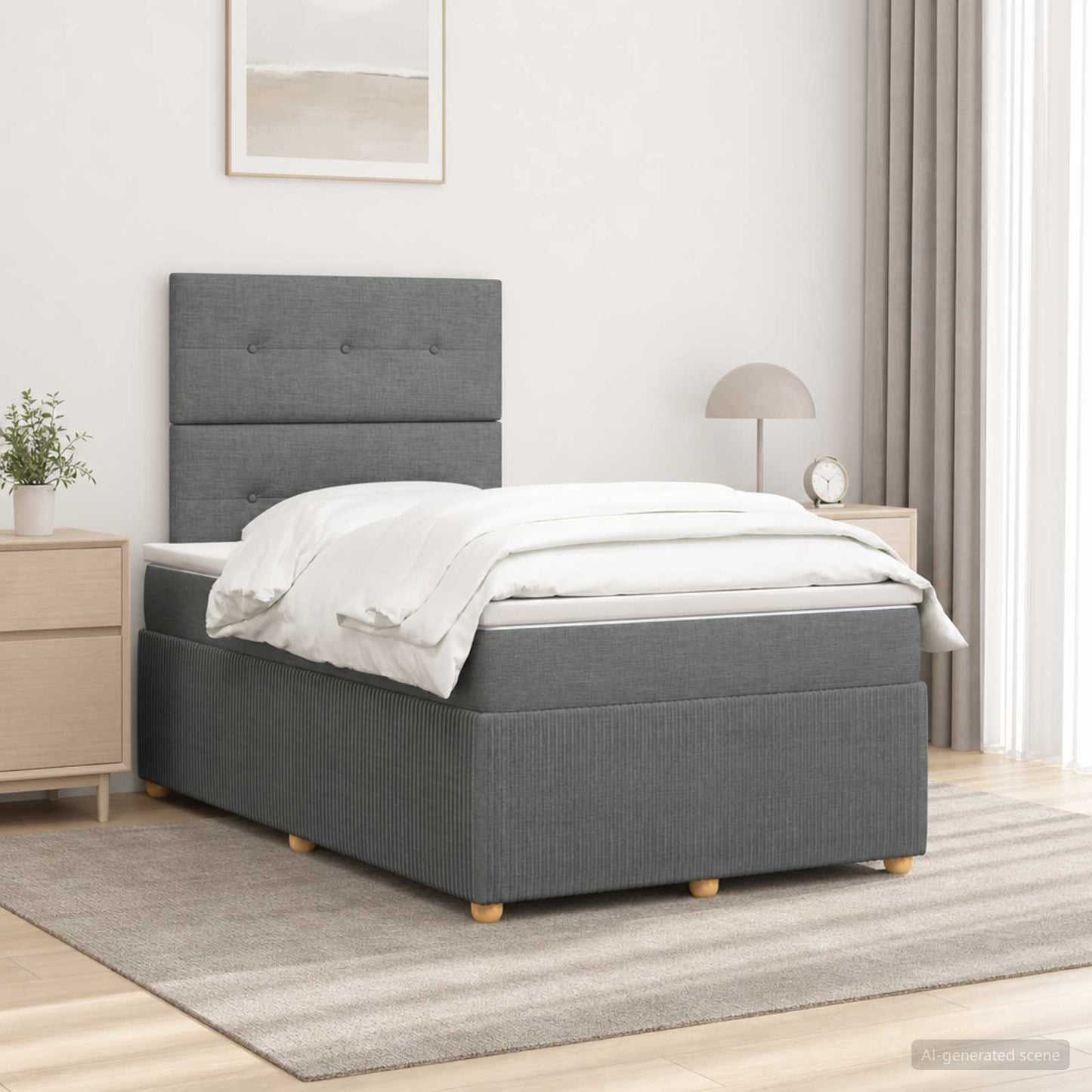 LED Boxspringbett mit Matratze Dunkelgrau 120 x 190 cm Stoff