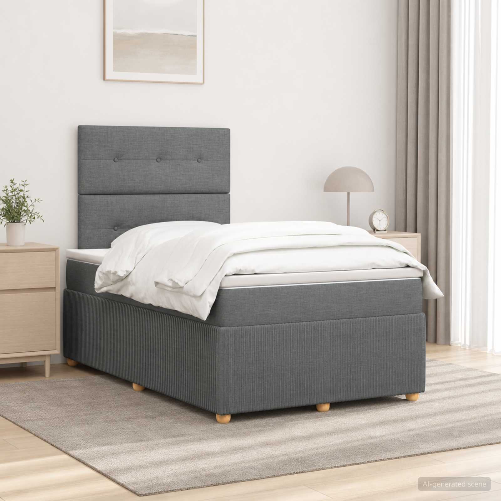 LED Boxspringbett mit Matratze Dunkelgrau 120 x 190 cm Stoff