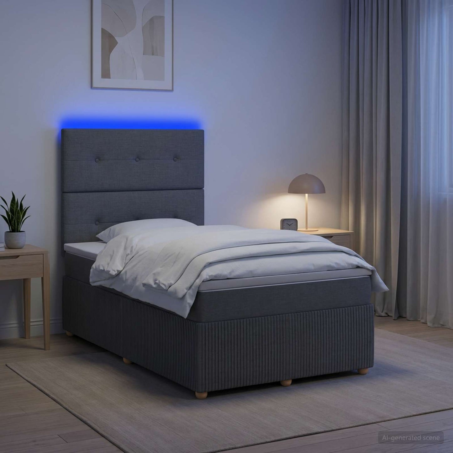LED Boxspringbett mit Matratze Dunkelgrau 120 x 190 cm Stoff