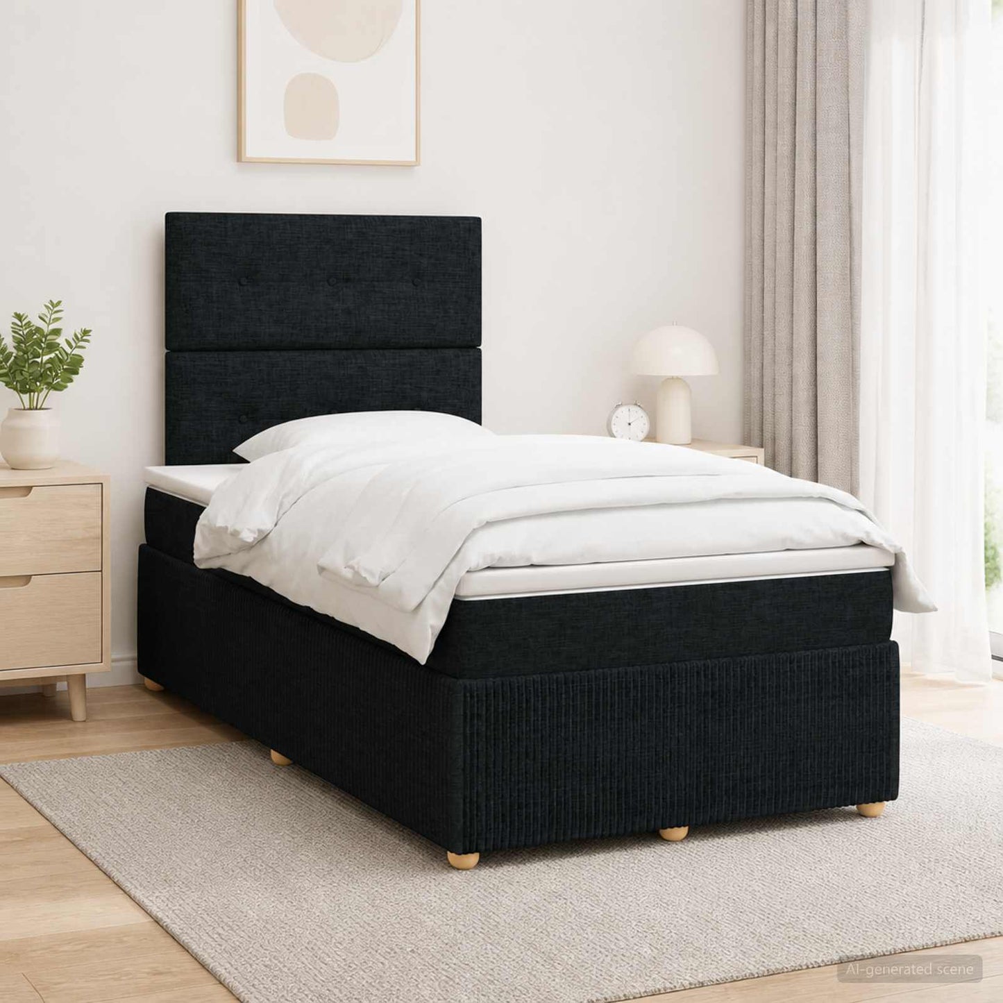 LED Boxspringbett mit Matratze Schwarz 120 x 190 cm Stoff