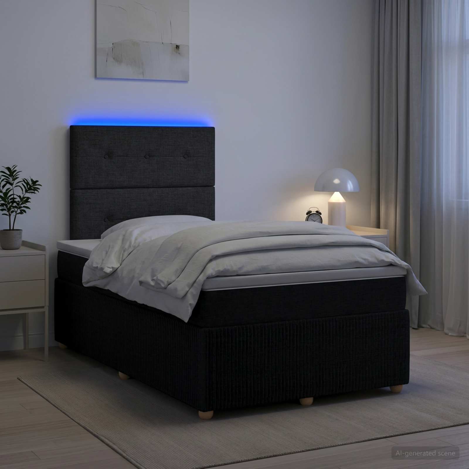 LED Boxspringbett mit Matratze Schwarz 120 x 200 cm Stoff