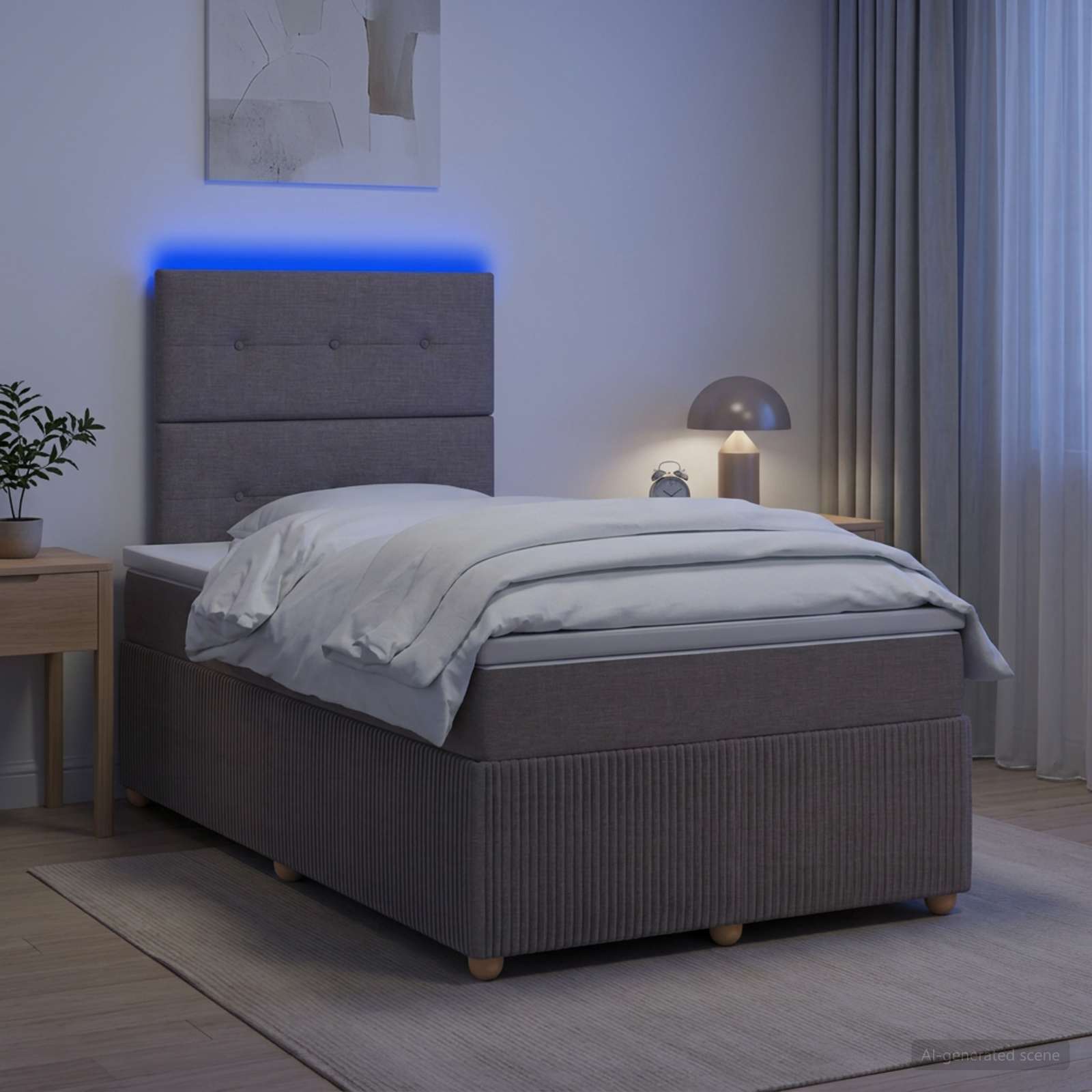 LED Boxspringbett mit Matratze Taupe 120 x 200 cm Stoff