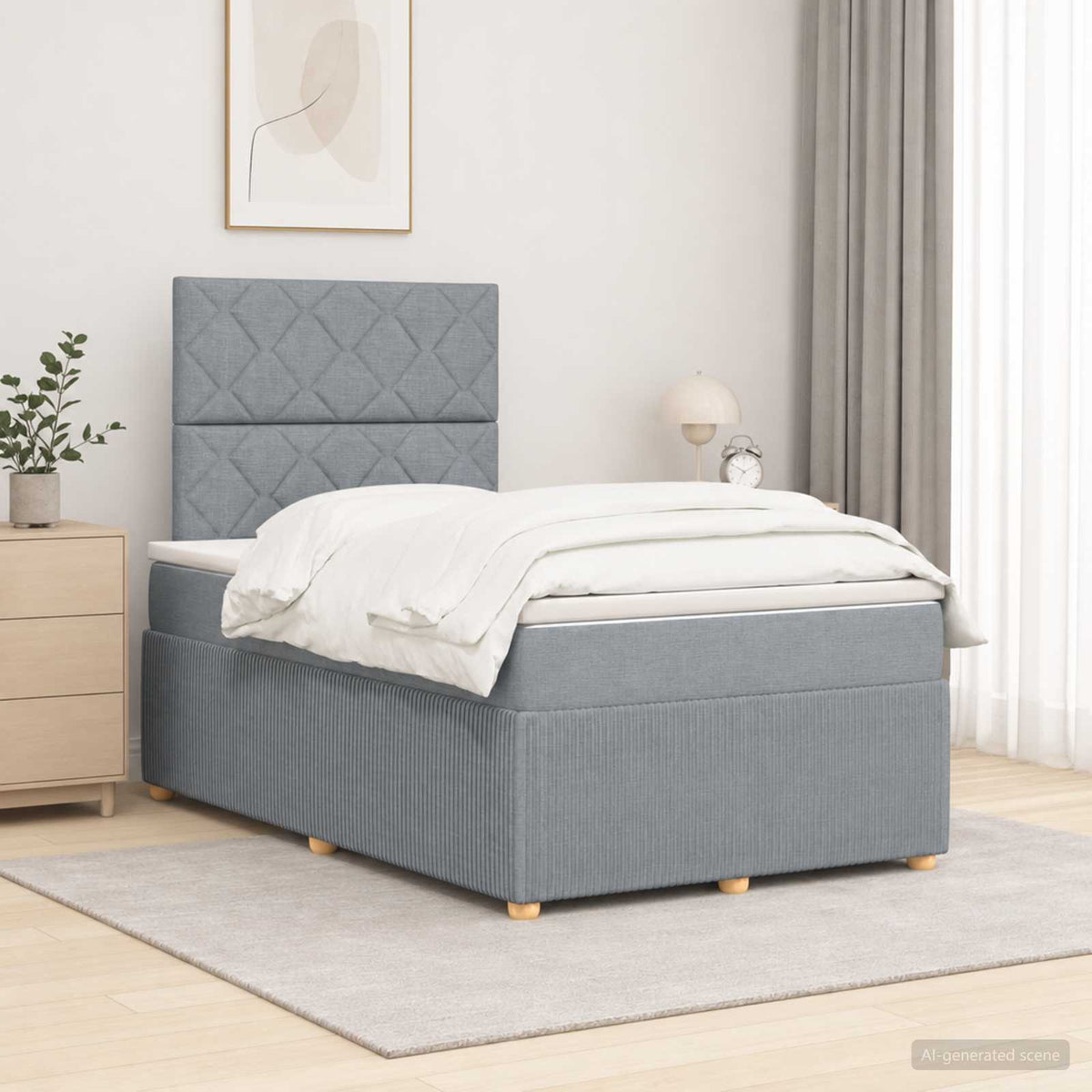 LED Boxspringbett mit Matratze Hellgrau 120 x 190 cm Stoff