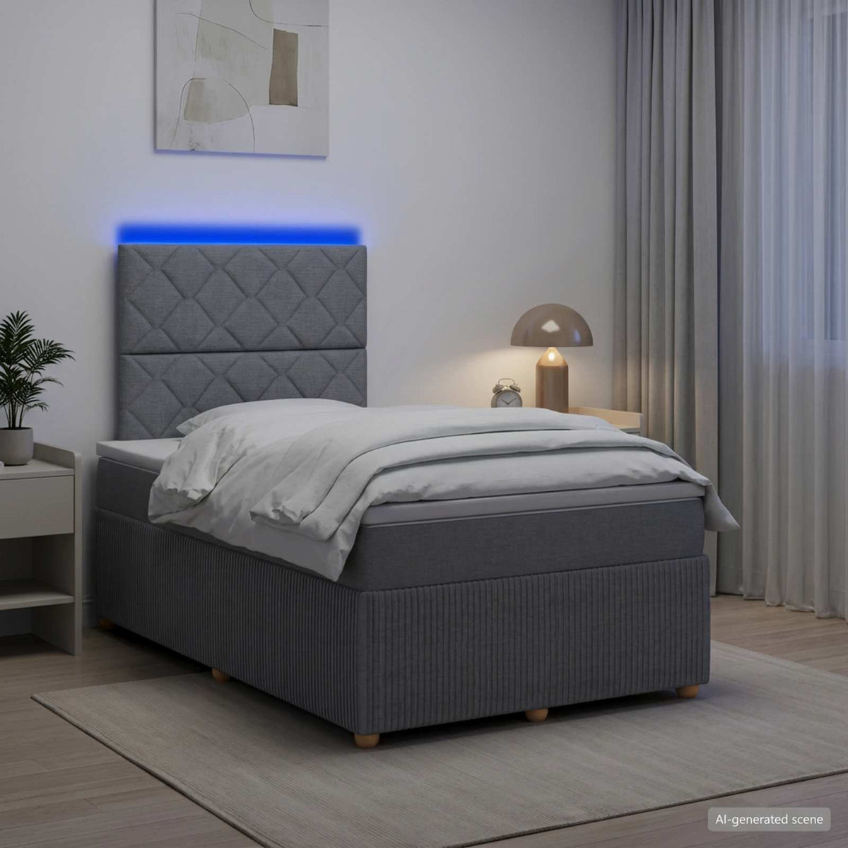 LED Boxspringbett mit Matratze Hellgrau 120 x 190 cm Stoff