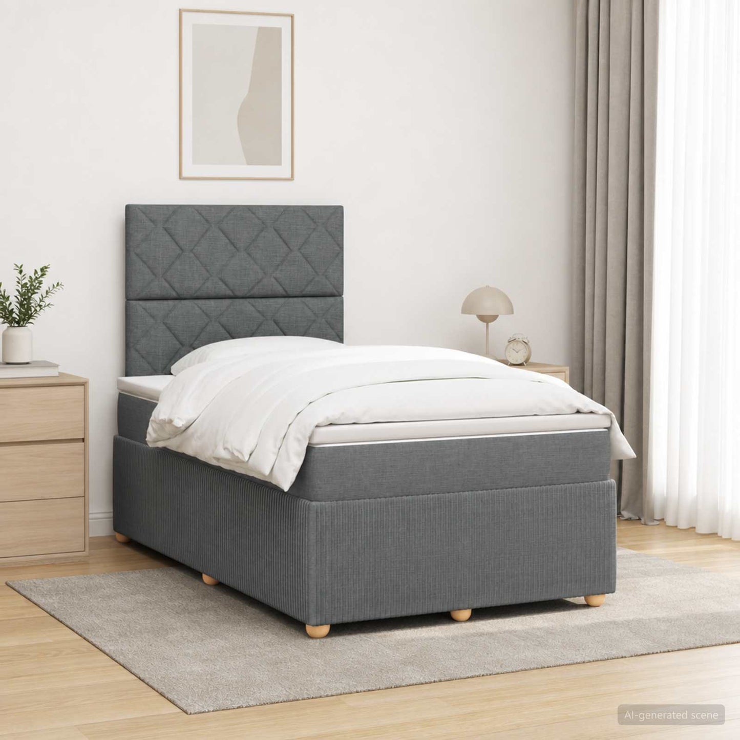 LED Boxspringbett mit Matratze Dunkelgrau 120 x 190 cm Stoff