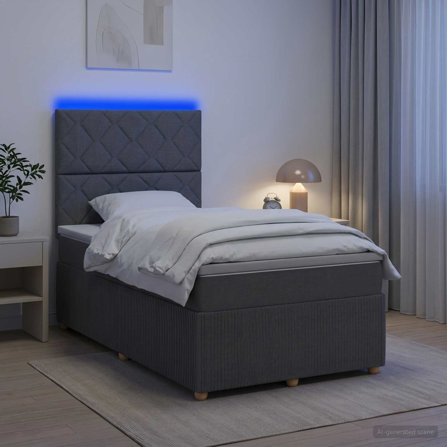LED Boxspringbett mit Matratze Dunkelgrau 120 x 200 cm Stoff