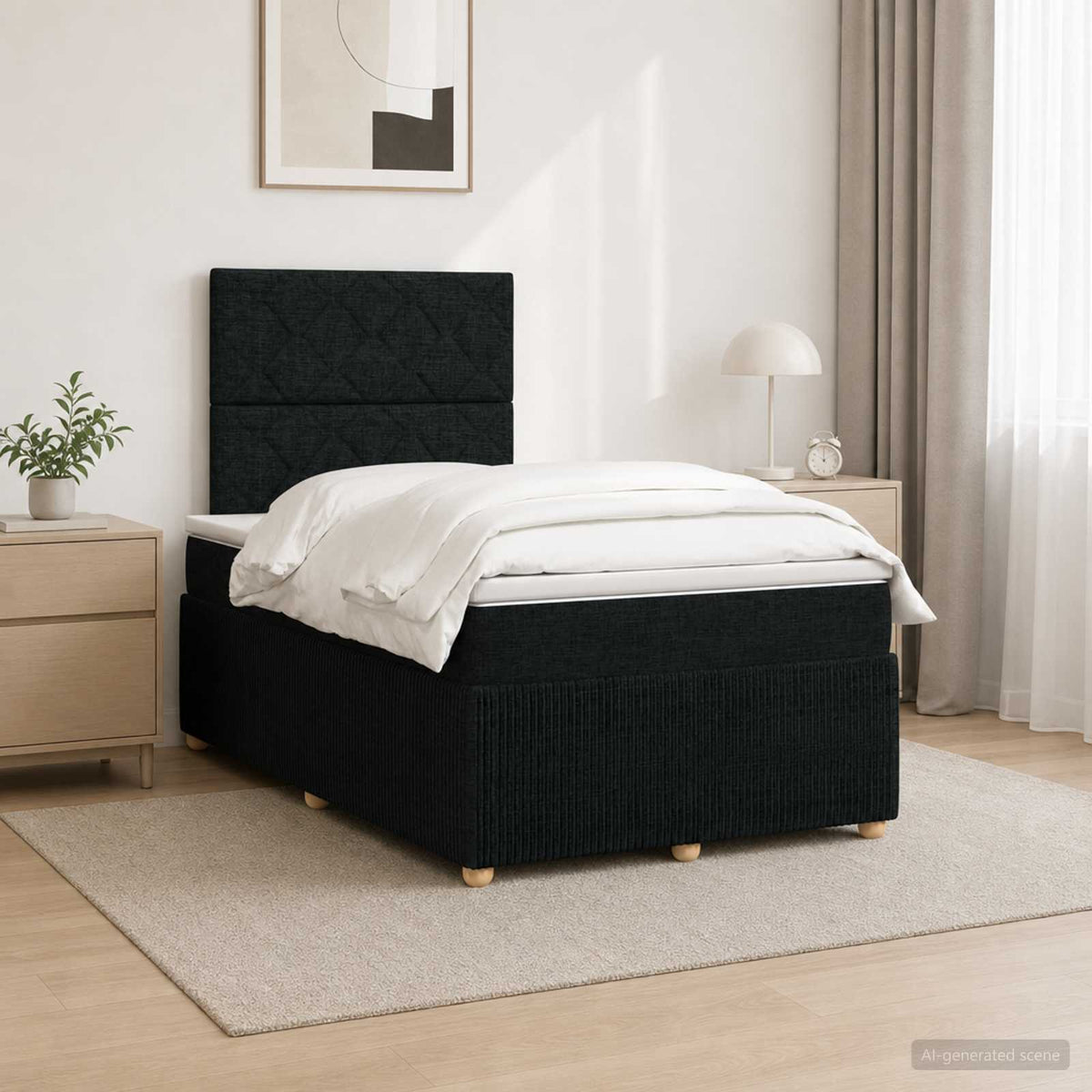 LED Boxspringbett mit Matratze Schwarz 120 x 190 cm Stoff