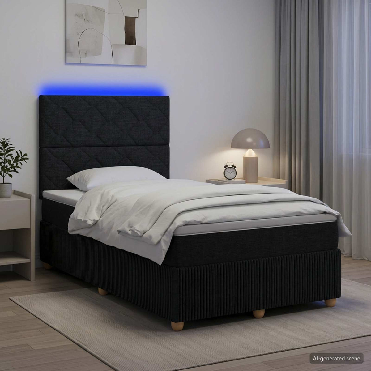 LED Boxspringbett mit Matratze Schwarz 120 x 190 cm Stoff