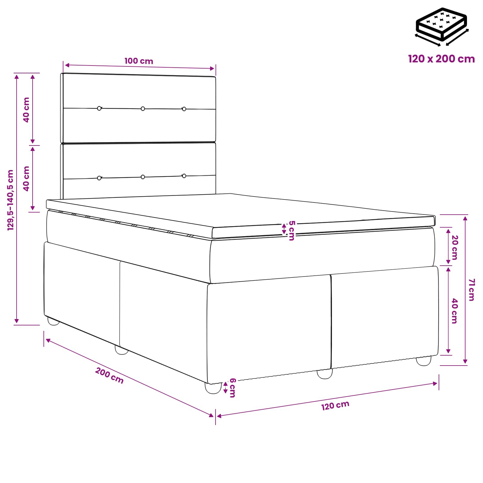 LED Boxspringbett mit Matratze Hellgrau 120 x 200 cm Stoff