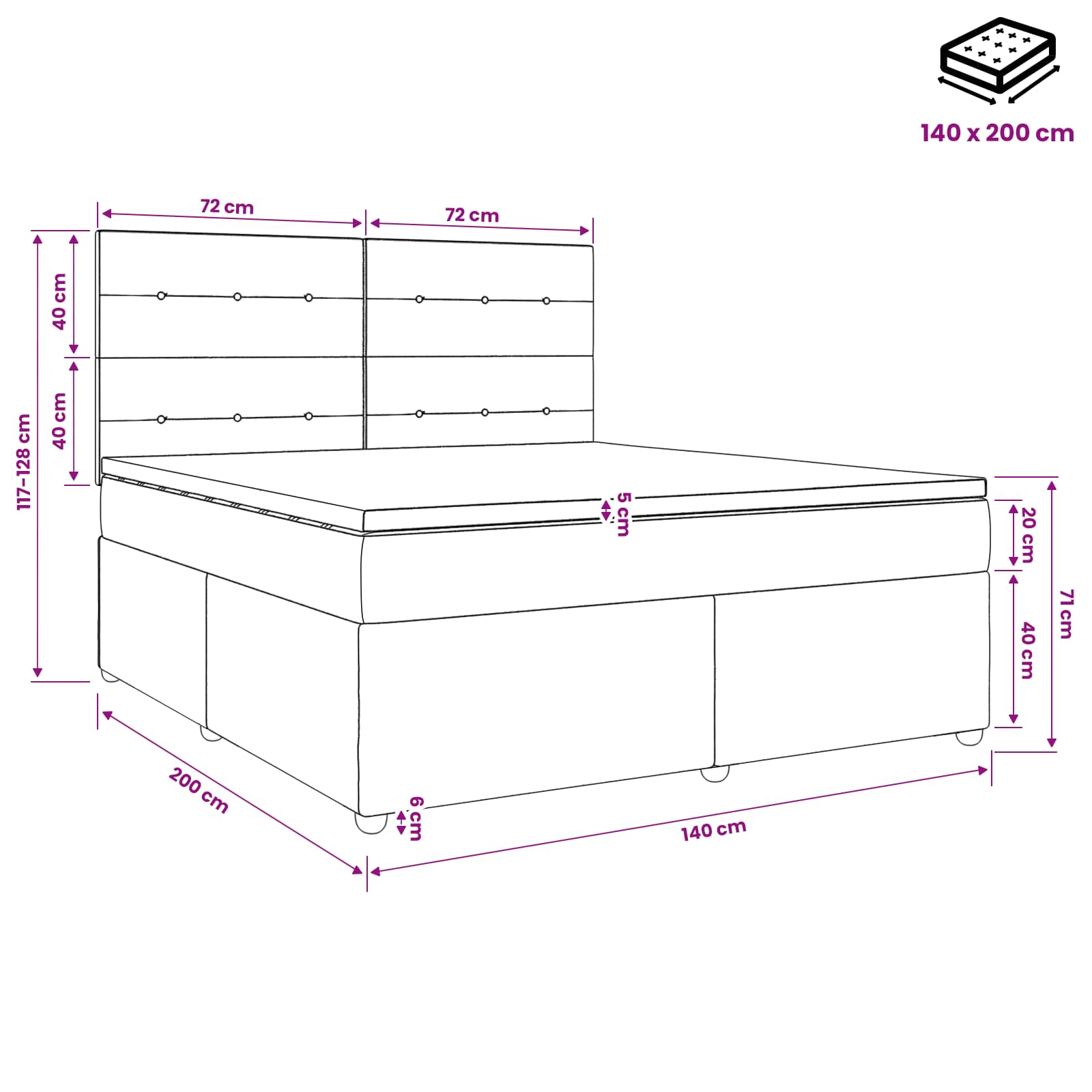 LED Boxspringbett mit Matratze Taupe 140 x 200 cm Stoff