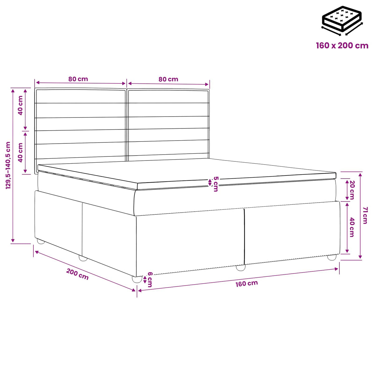 LED Boxspringbett mit Matratze Taupe 160 x 200 cm Stoff