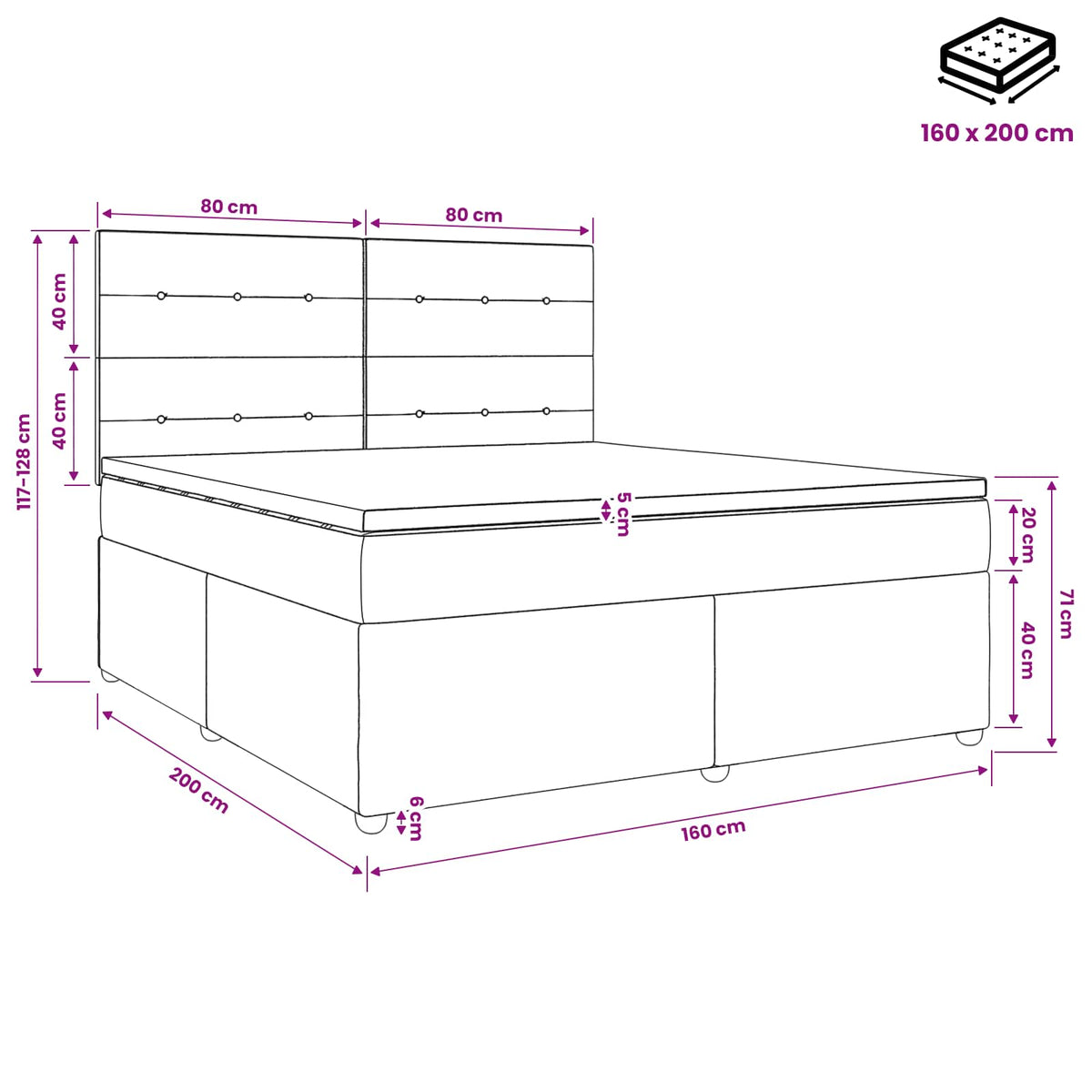 LED Boxspringbett mit Matratze Dunkelgrau 160 x 200 cm Stoff