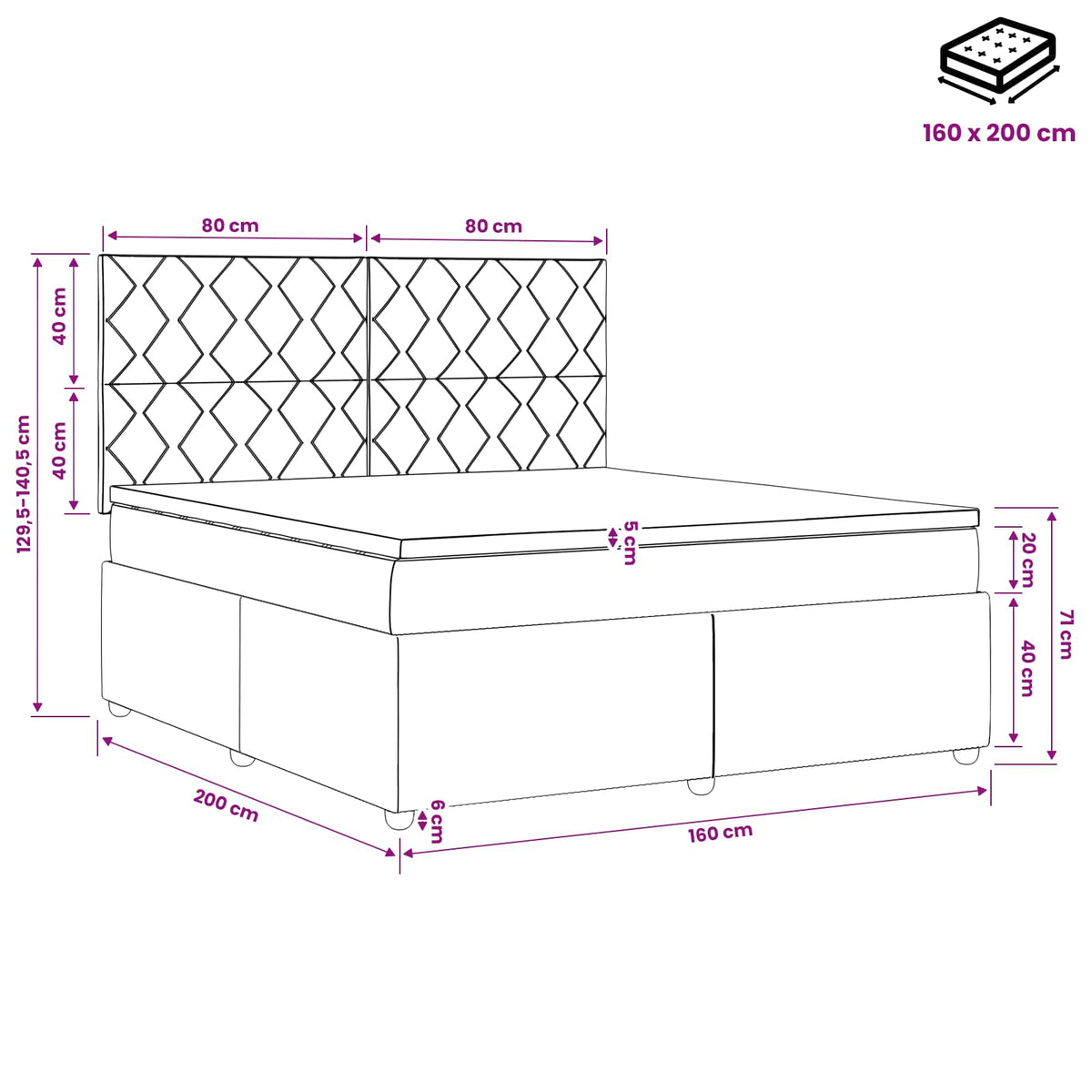 LED Boxspringbett mit Matratze Hellgrau 160 x 200 cm Stoff