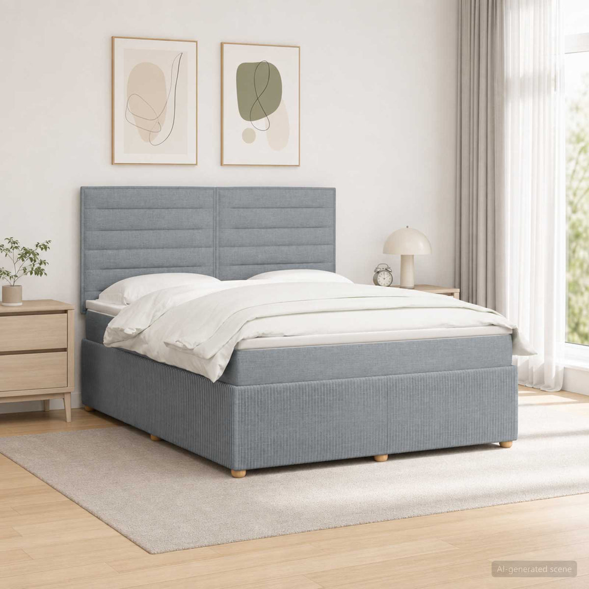 LED Boxspringbett mit Matratze Hellgrau 180 x 200 cm Stoff