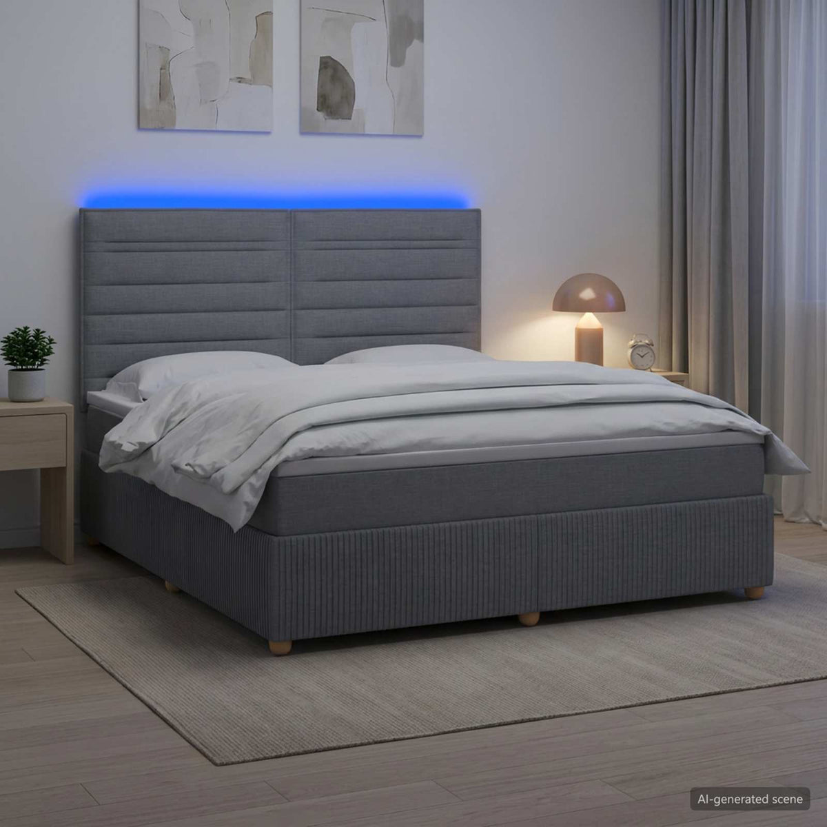 LED Boxspringbett mit Matratze Hellgrau 140 x 200 cm Stoff
