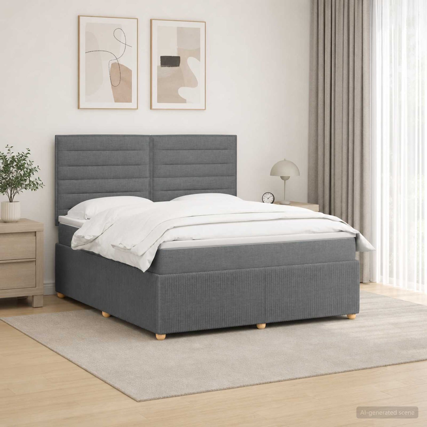 LED Boxspringbett mit Matratze Dunkelgrau 140 x 200 cm Stoff