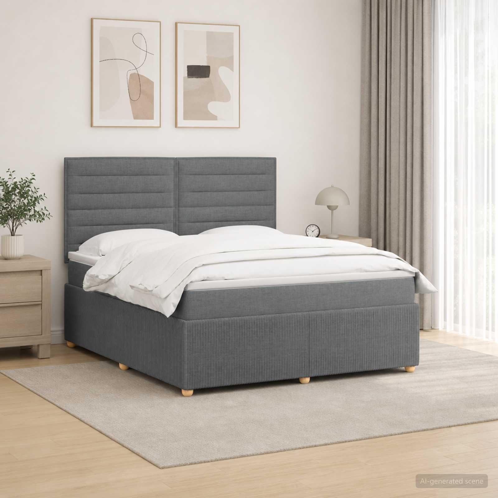 LED Boxspringbett mit Matratze Dunkelgrau 140 x 200 cm Stoff