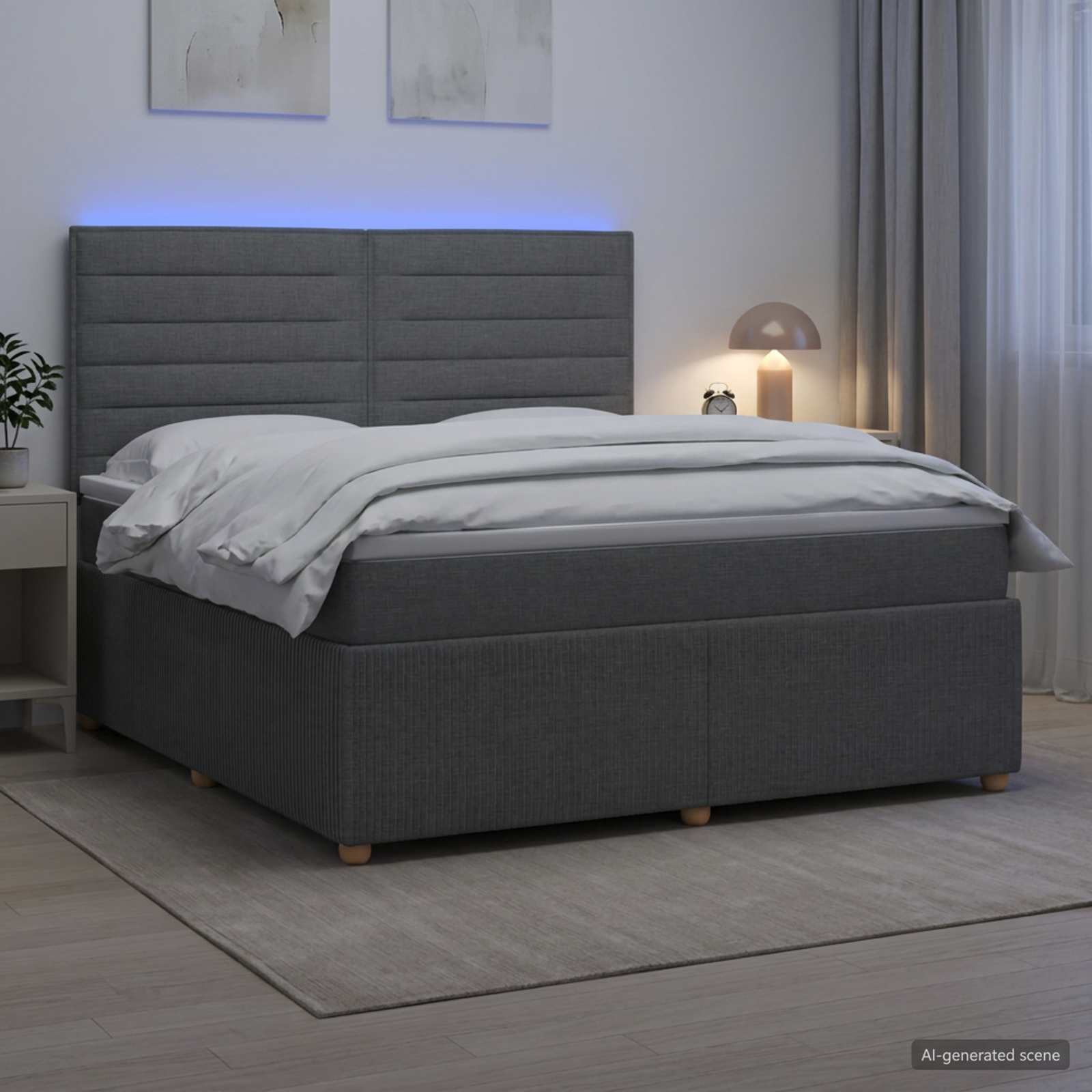 LED Boxspringbett mit Matratze Dunkelgrau 140 x 200 cm Stoff