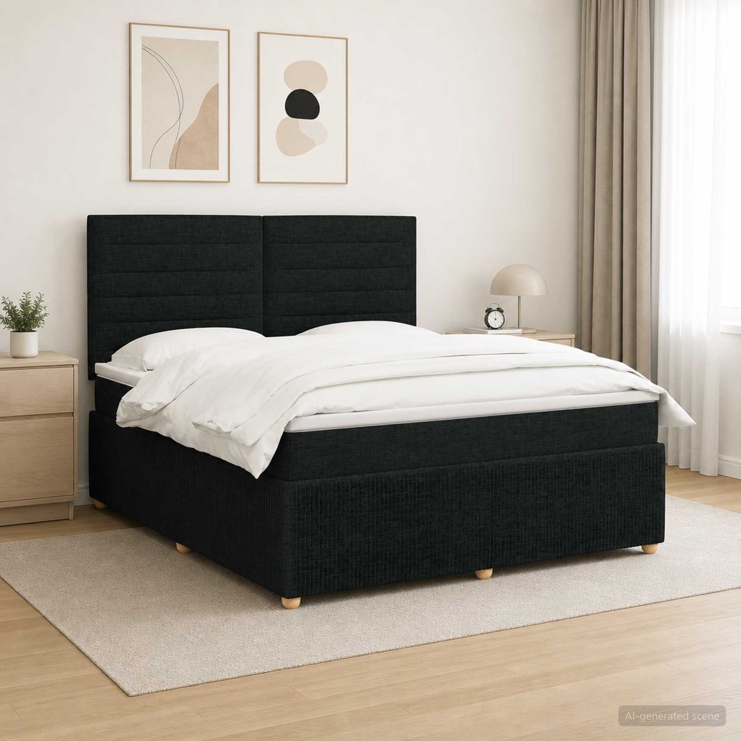 LED Boxspringbett mit Matratze Schwarz 140 x 190 cm Stoff