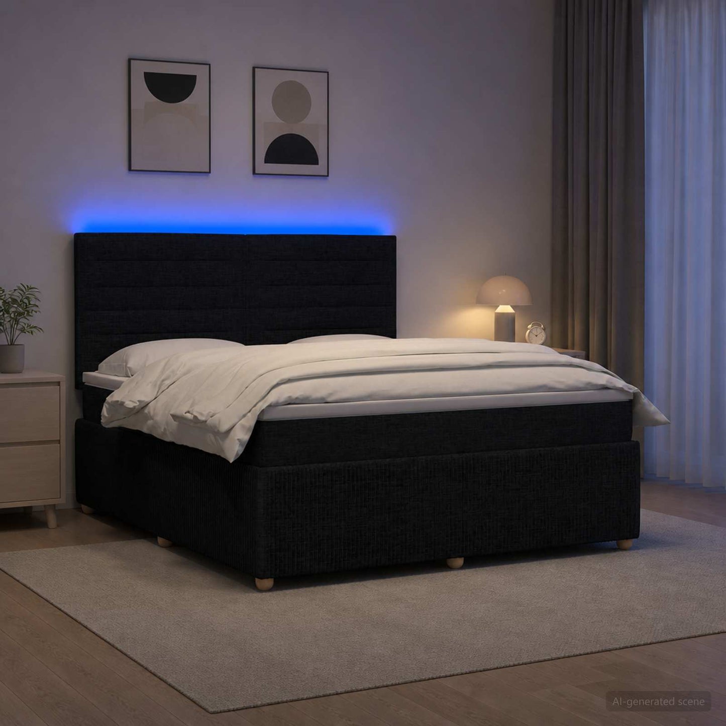 LED Boxspringbett mit Matratze Schwarz 140 x 190 cm Stoff