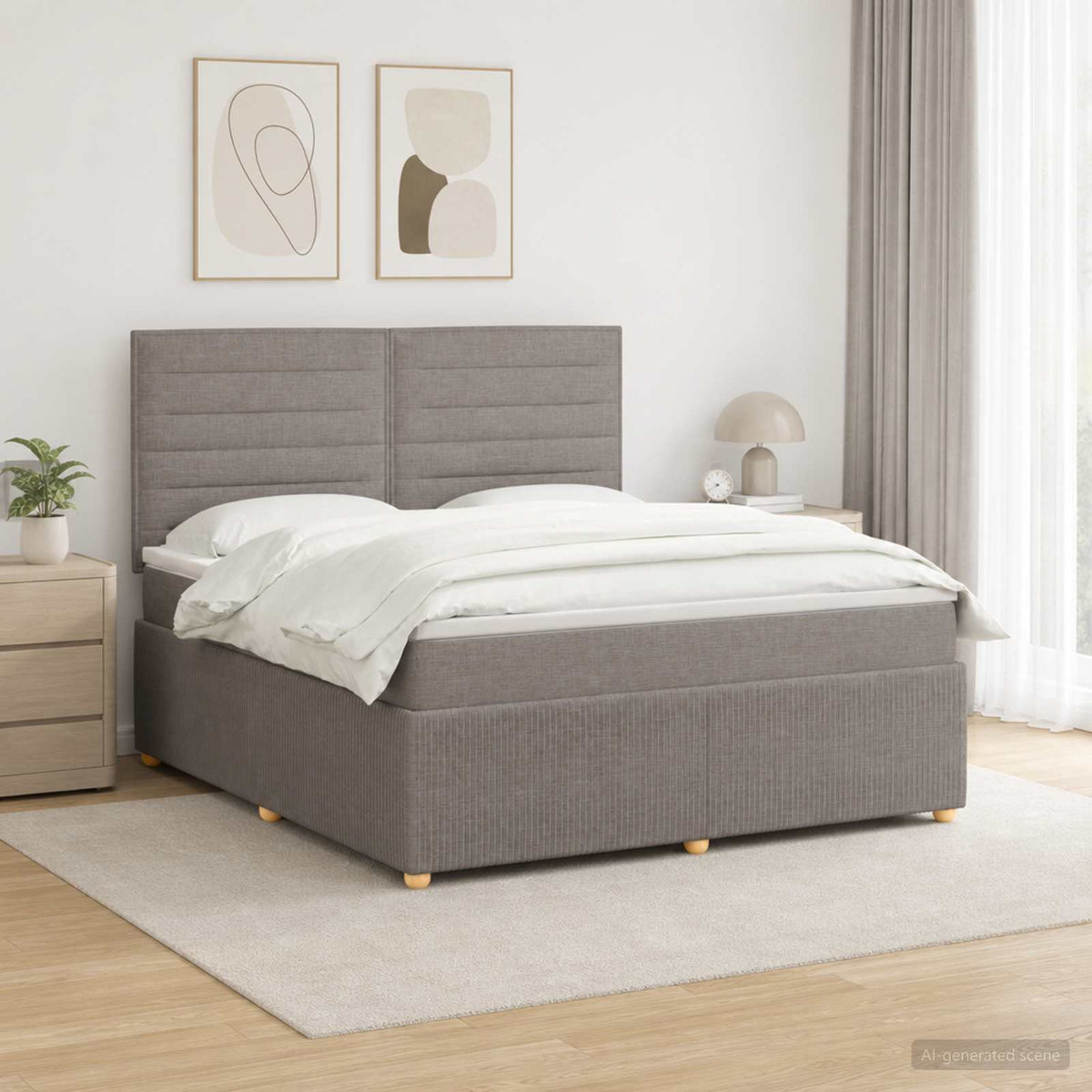 LED Boxspringbett mit Matratze Taupe 140 x 190 cm Stoff
