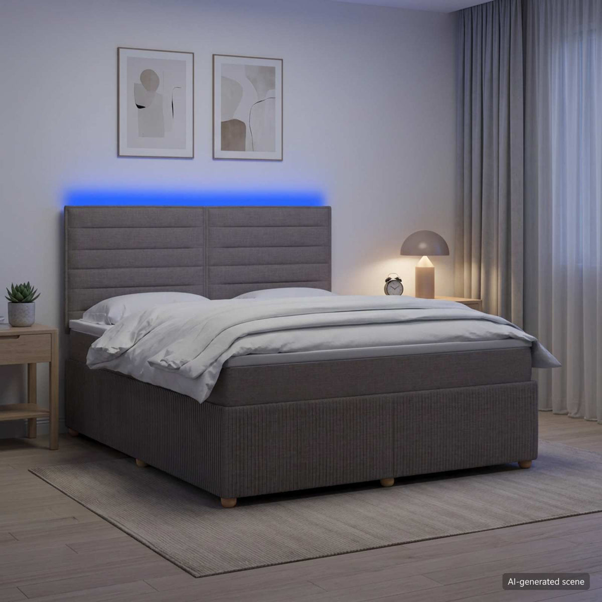 LED Boxspringbett mit Matratze Taupe 140 x 190 cm Stoff